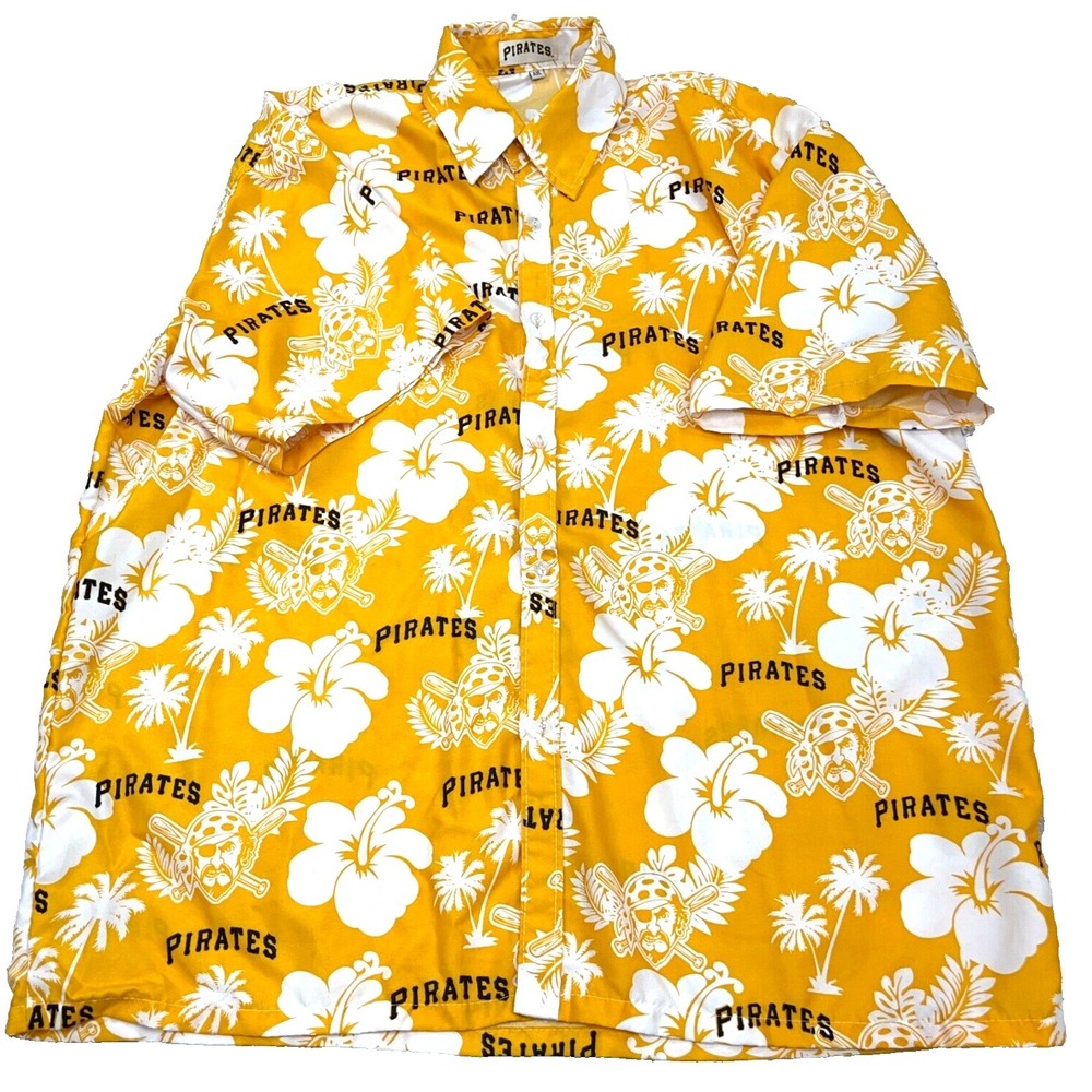 Pittsburgh Pirates Shirt Men XL Yellow White Floral Hawaiian Button Up MLB Adult